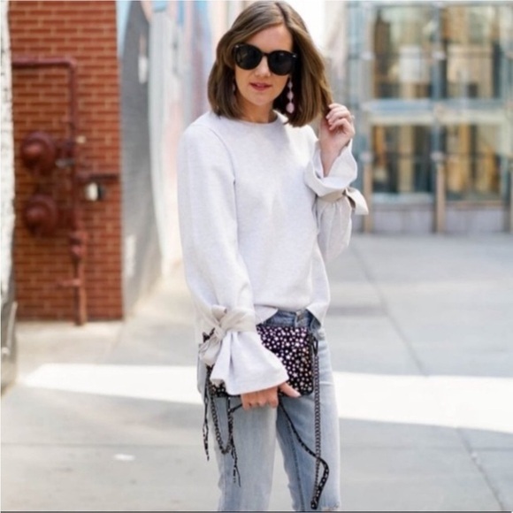 J. Crew light gray sweatshirt with tie sleeves Size Small - Picture 2 of 16